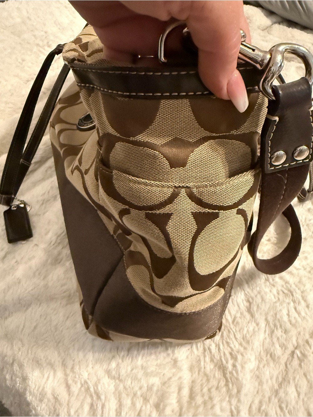 Coach Brown Signature Canvas Tote with Dark Brown Trim - Picture 10 of 15
